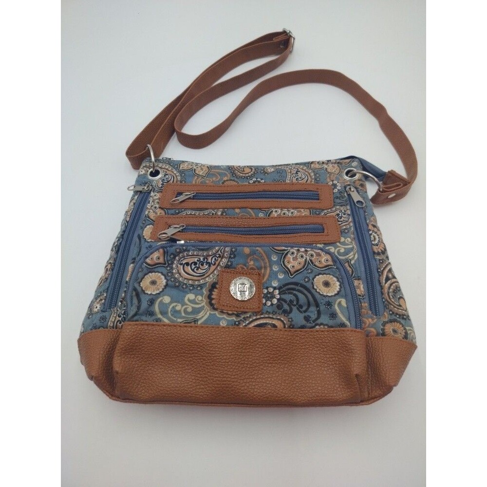 Stone Mountain Small Quilted Cotton Bag Adjust Strap up to Blue Paisley Brown
